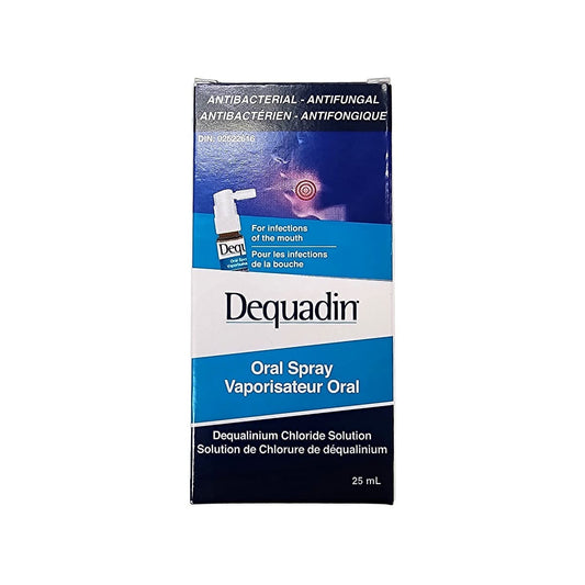 Product label for Dequadin Oral Spray (25 mL)