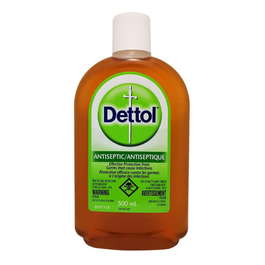 Product label for Dettol Antiseptic Liquid (500 mL)