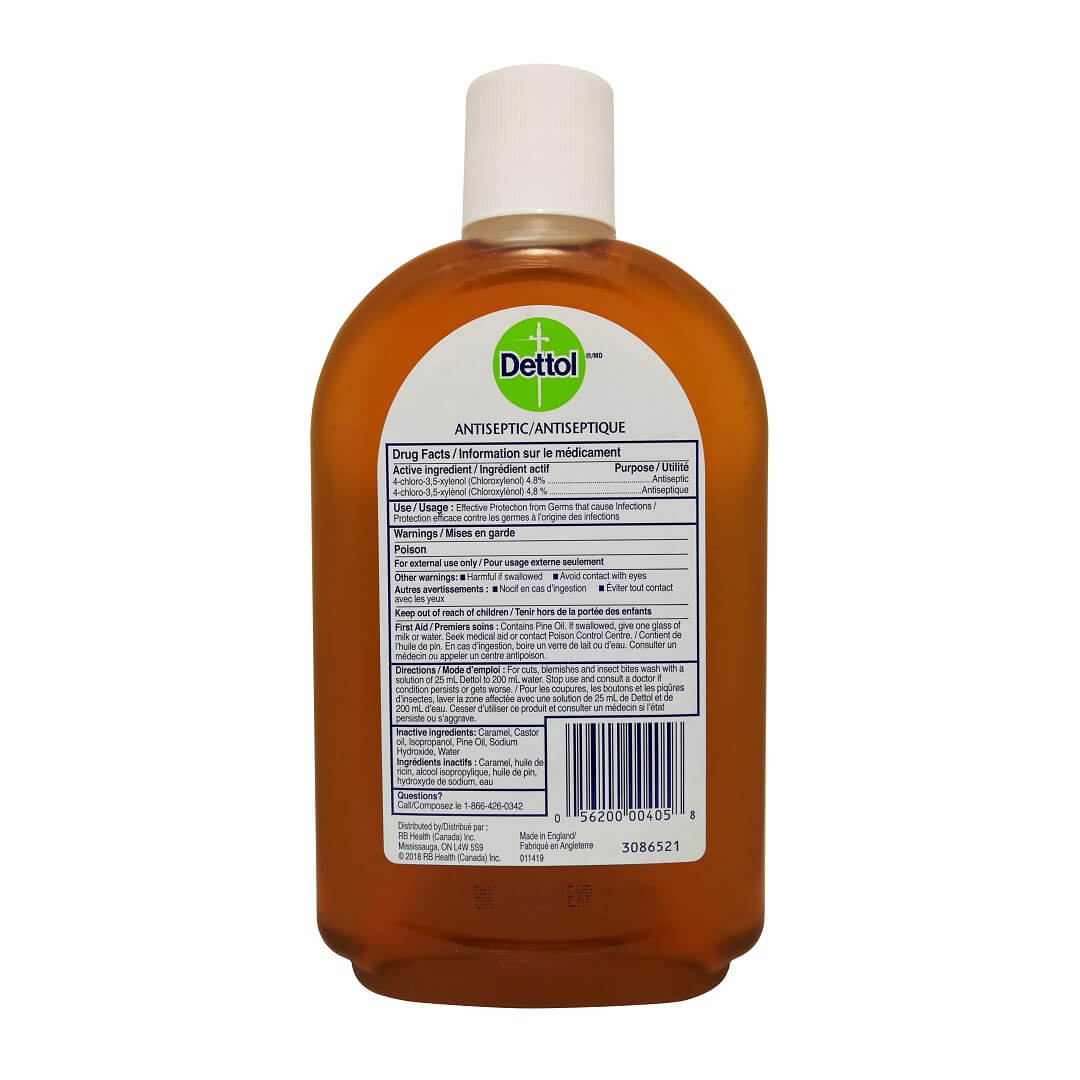 Ingredients, use, warnings, and directions for Dettol Antiseptic Liquid (500 mL)