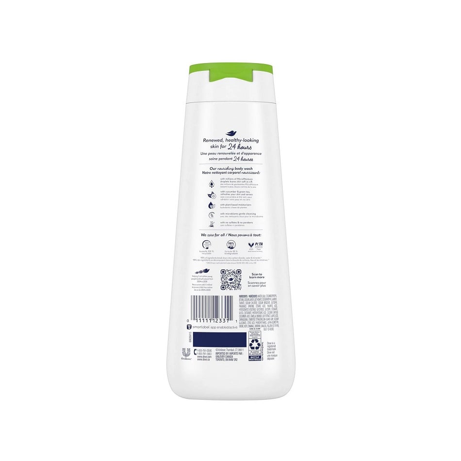 Description, ingredients, uses for Dove Refreshing Body Wash Cucumber and Green Tea (591 mL)
