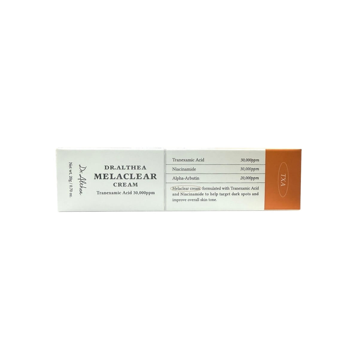 Product label for Dr. Althea Melaclear Cream (20 grams)