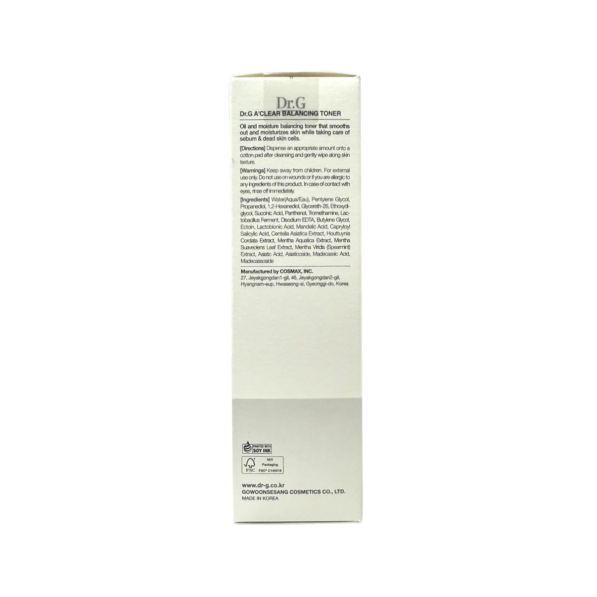 Description, directions, warnings, ingredients for Dr.G A'Clear Balancing Toner (200 mL) in English