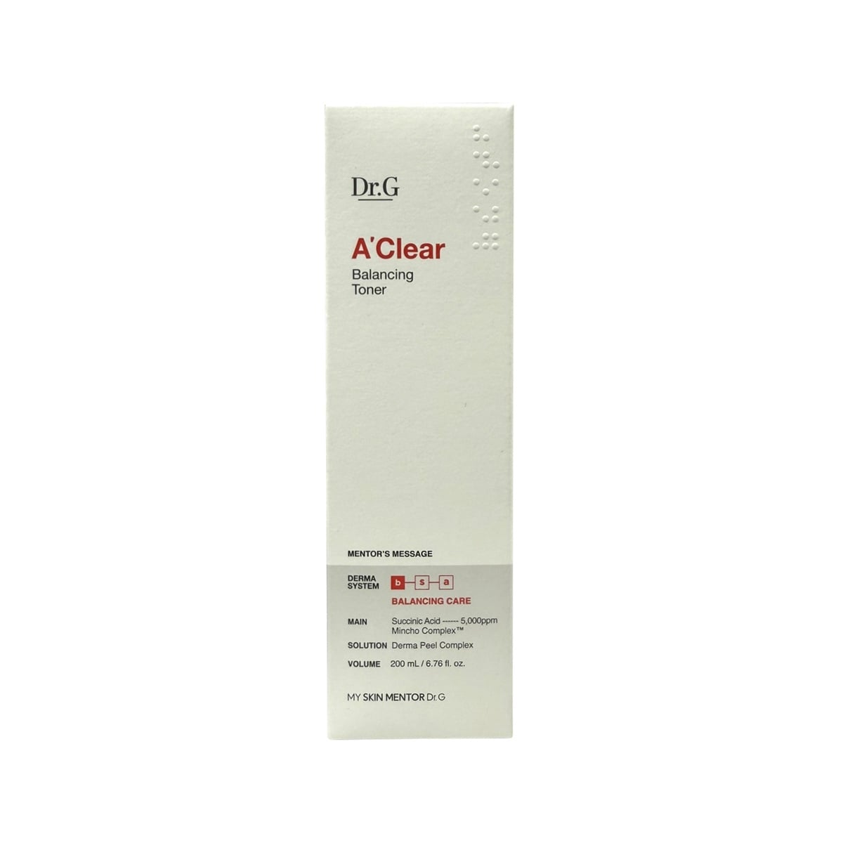 Product label for Dr.G A'Clear Balancing Toner (200 mL)