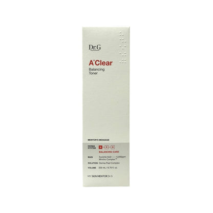 Product label for Dr.G A'Clear Balancing Toner (200 mL)