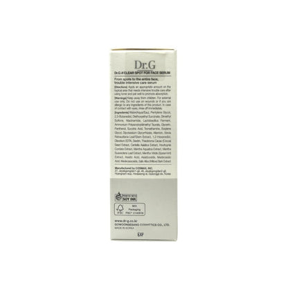 Description, directions, warnings, ingredients for Dr.G A'Clear Spot For Face Serum (45 mL) in English