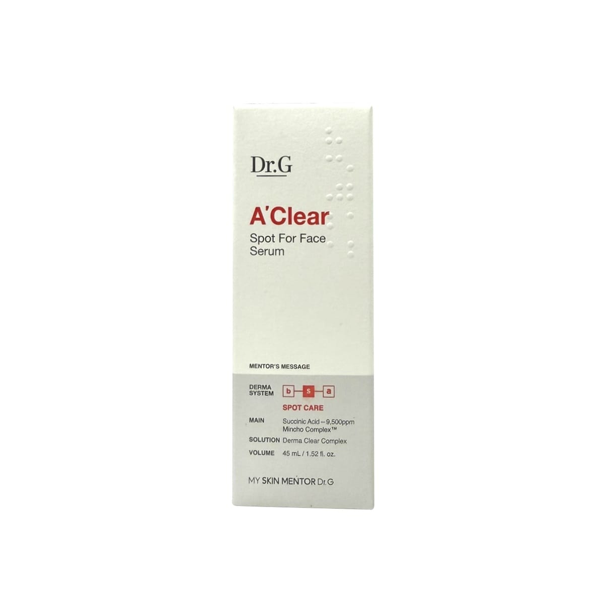 Product label for Dr.G A'Clear Spot For Face Serum (45 mL)