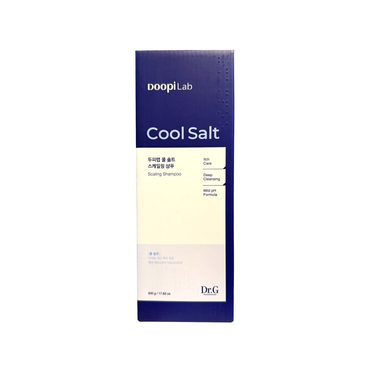 Label for Dr.G Doopi Lab Cool Salt Scaling Shampoo (500 mL)