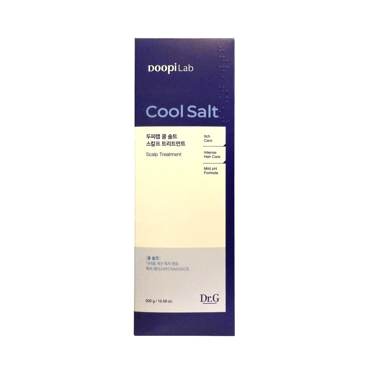 Product label for Dr.G Doopi Lab Cool Salt Scalp Treatment (300 mL)