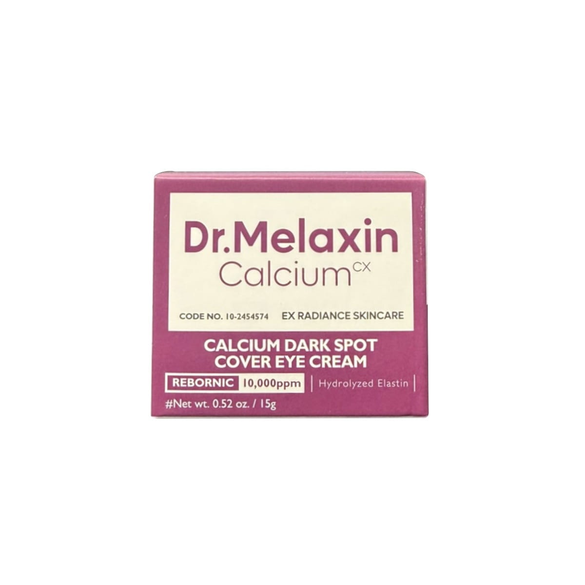 Product label for Dr. Melaxin Cemenrete Calcium Dark Spot Eye Cream (15 grams)