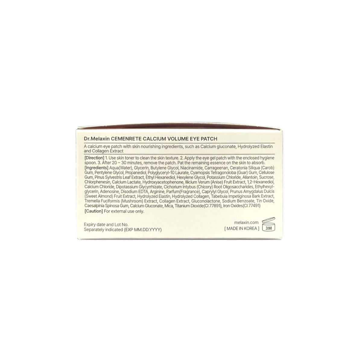 Description, directions, ingredients for Dr. Melaxin Cemenrete Calcium Volume Eye Patch (60 count)