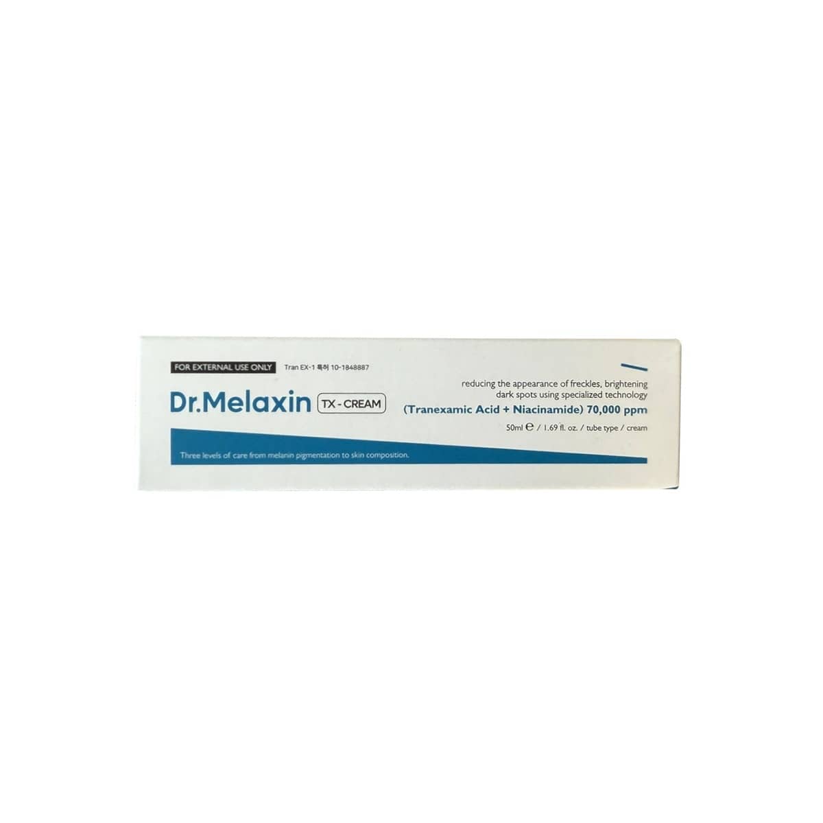 Product package for Dr. Melaxin TX Cream (50 mL)