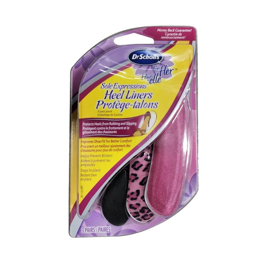 Product label for Dr. Scholl's for Her Sole Expressions Heel Liners (3 pairs)