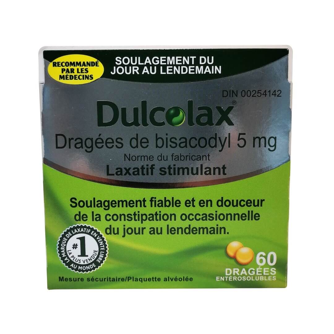 Product label for Dulcolax Bisacodyl 5mg Laxative Tablets (60 tablets) in French