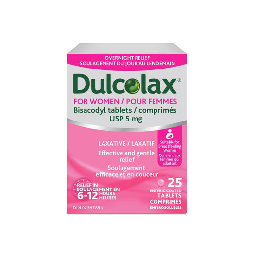 Product label for Dulcolax for Women 5 mg Tablets (25 tablets)