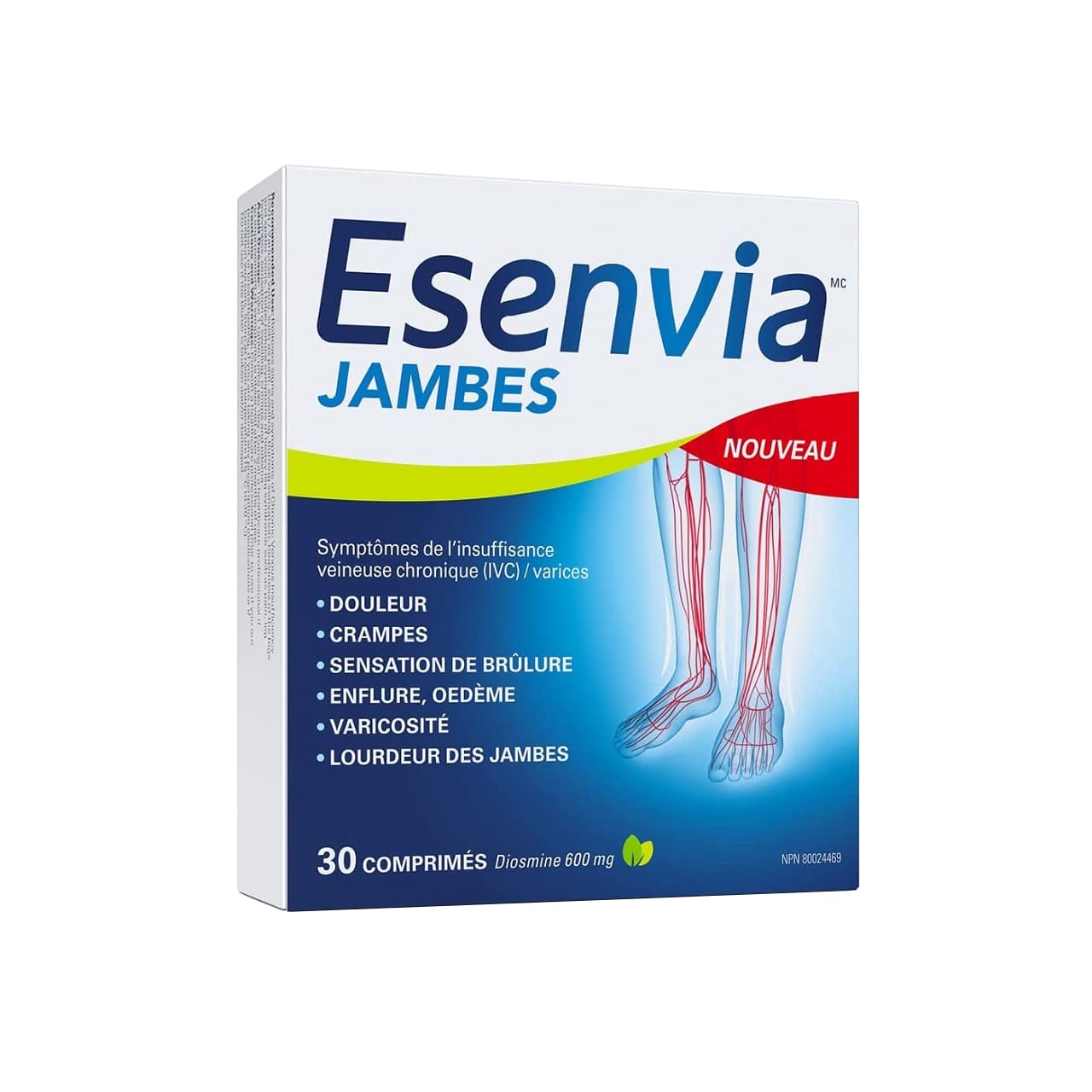 Product label for Esenvia Legs (30 tablets) in French