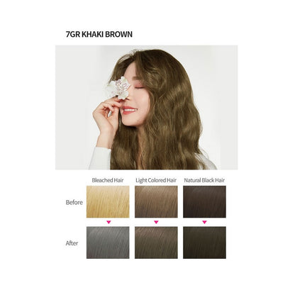 Colour swatches for Etude House Hot Style Bubble Hair Coloring (7GR Khaki Brown)