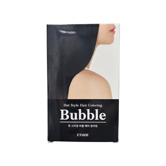 Product label for Etude House Hot Style Bubble Hair Coloring (1B Deep Black)