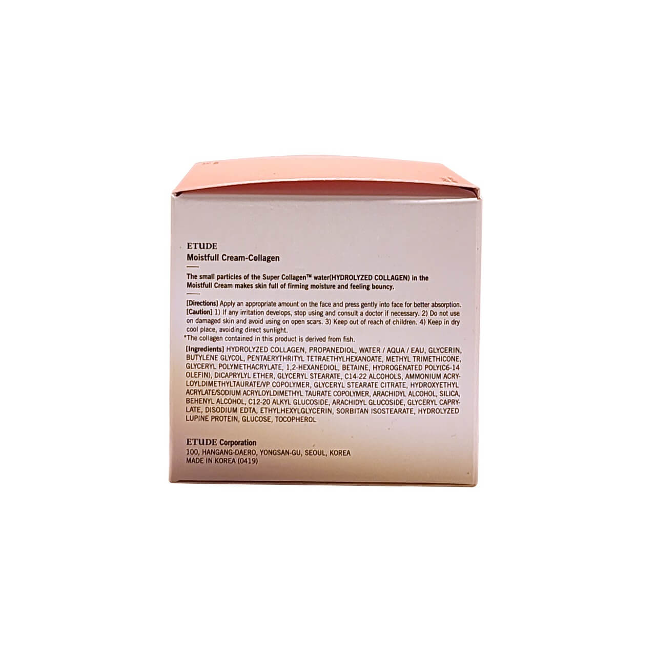 Description, directions, cautions, ingredients for Etude House Moistfull Collagen Cream (75 mL) in English