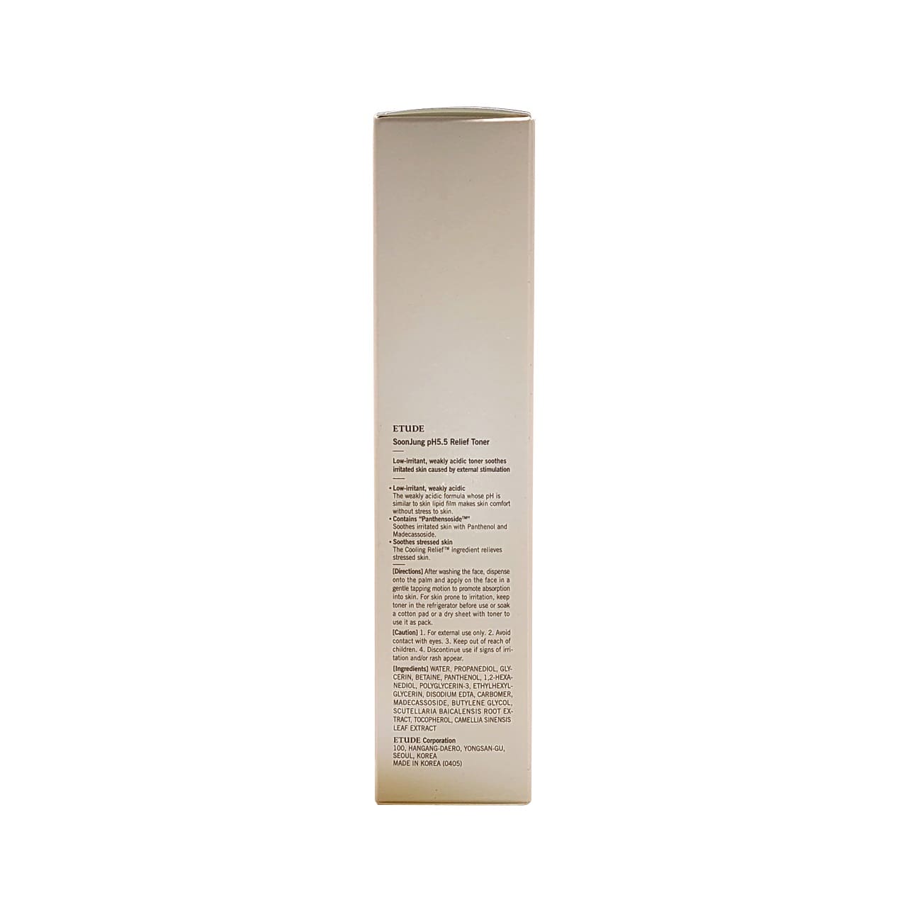 Description, cautions, directions, ingredients for Etude House Soonjung pH 5.5 Relief Toner (200 mL) in English