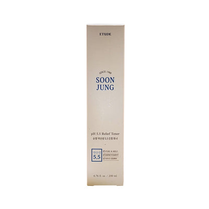 Product label for Etude House Soonjung pH 5.5 Relief Toner (200 mL)