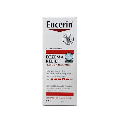 Product label for Eucerin Eczema Relief Flare Up Treatment (57 grams) in English