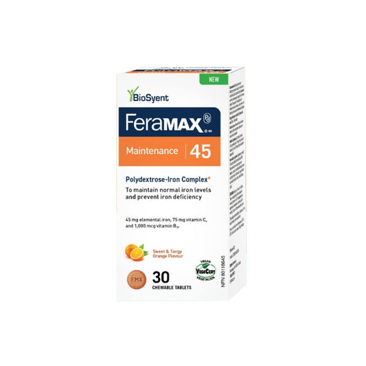 Product label for FeraMAX PD Chewables Tablets 45 mg (30 tablets) in English