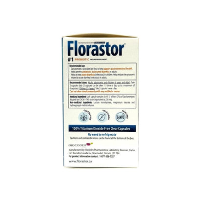 Use, dose, ingredients, cautions and warnings for Florastor Daily Probiotic Supplement (50 capsules) in English