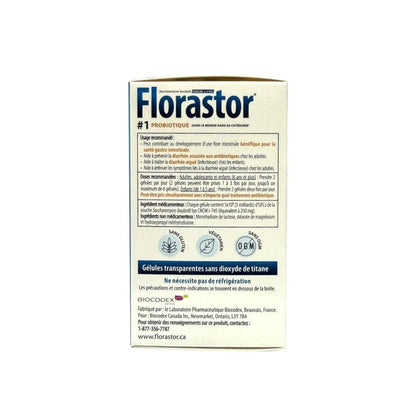 Use, dose, ingredients, cautions and warnings for Florastor Daily Probiotic Supplement (50 capsules) in French