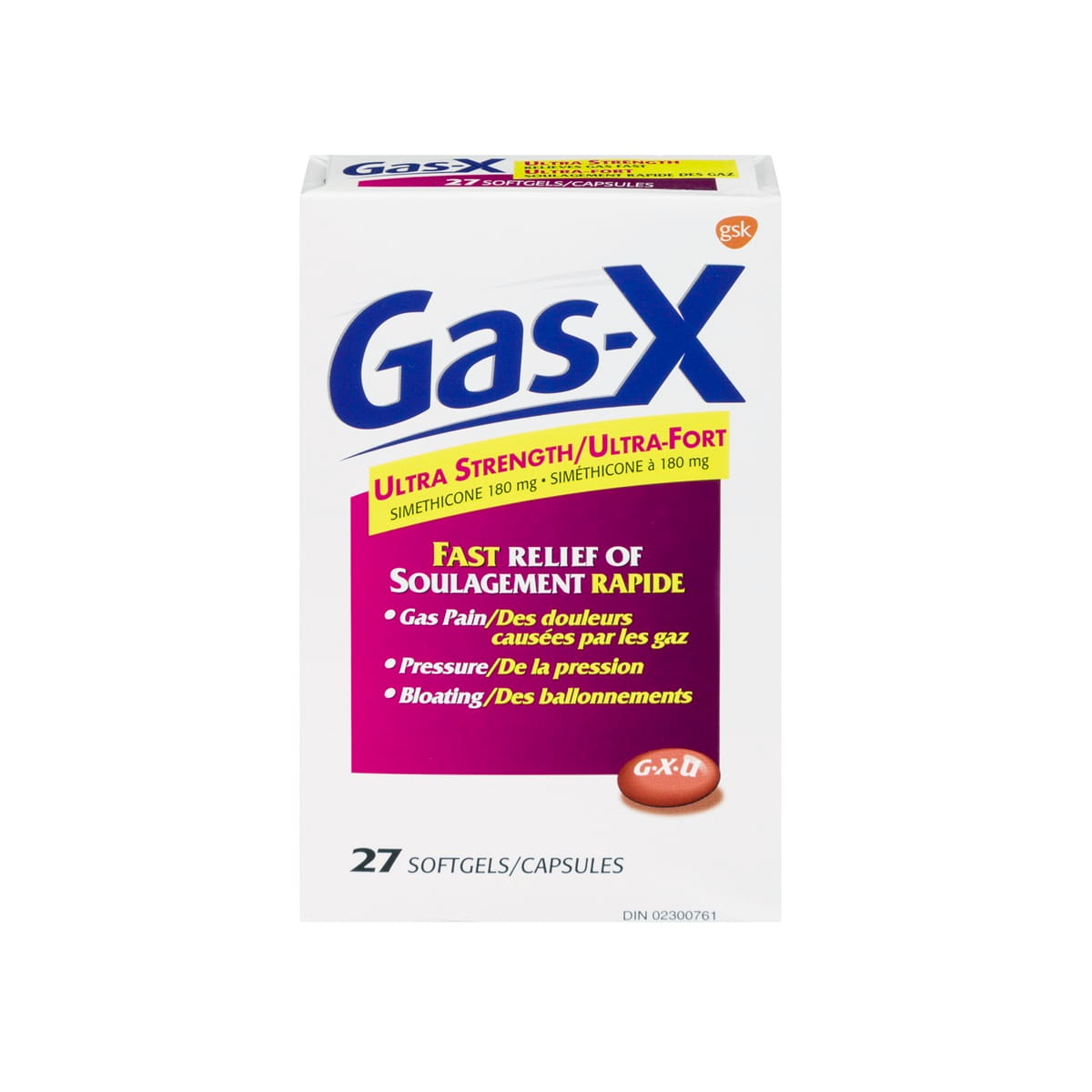 Box for Gas-X Ultra Strength Softgels Simethicone 180 mg (27 softgels)
