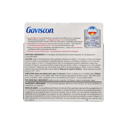 Description, Ingredients, Cautions for Gaviscon Extra Strength Fruit Blend Flavour (4 Chewable Foamtabs)