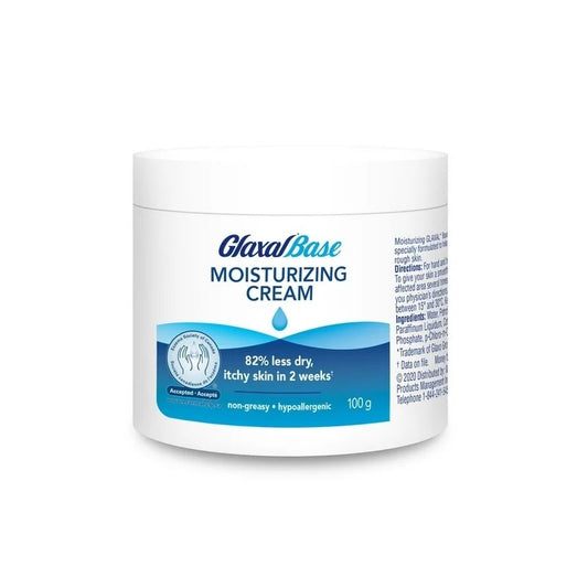 Product label for Glaxal Base Moisturizing Cream (100 grams) in English