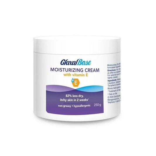 Product Label for Glaxal Base Moisturizing Cream with Vitamin E (250 grams) in English