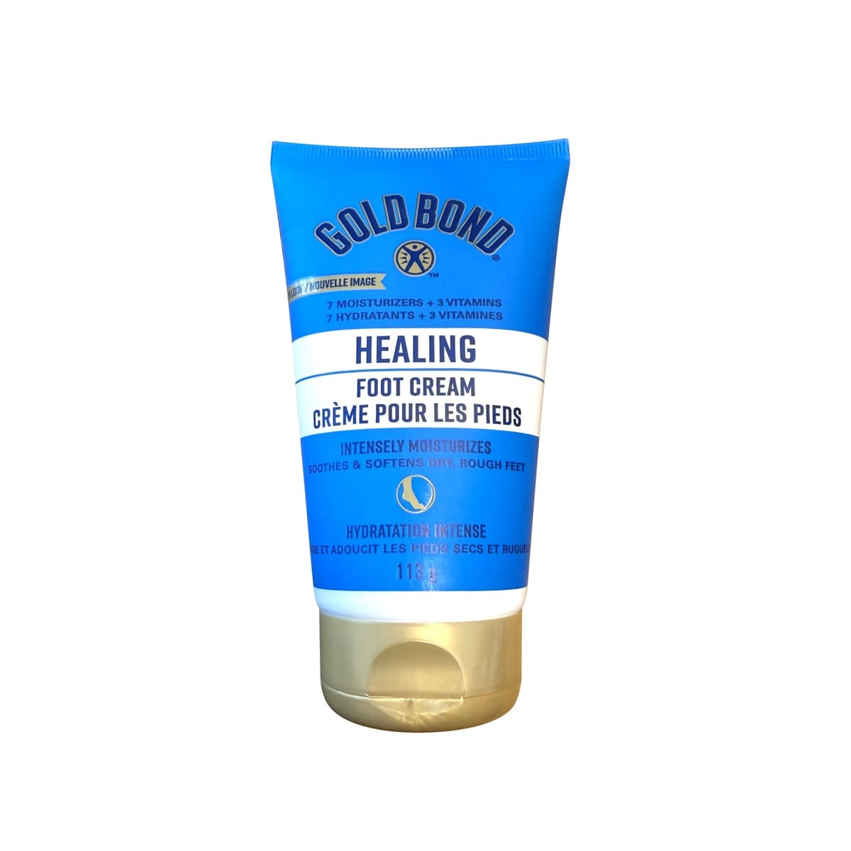 Product label for Gold Bond Moisturizing Foot Cream (113 grams)