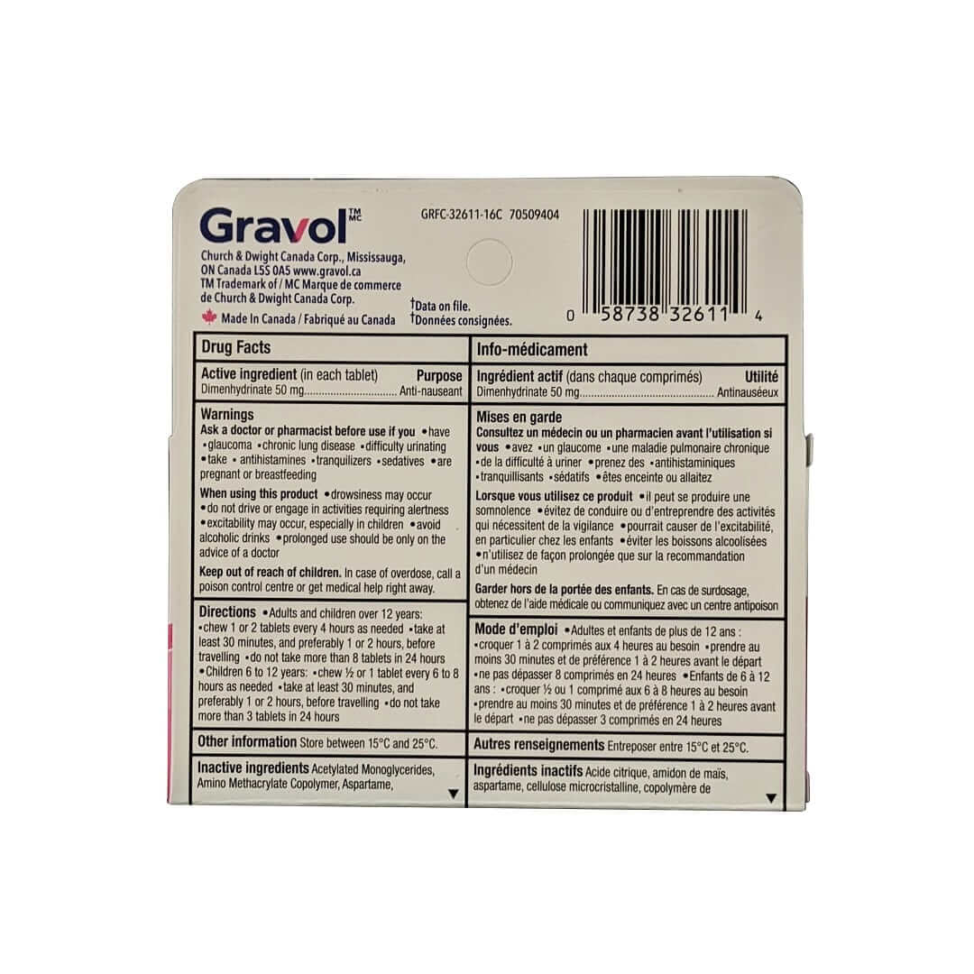Gravol Nausea Relief Dimenhydrinate USP 50 mg Chewables (8 tablets ...