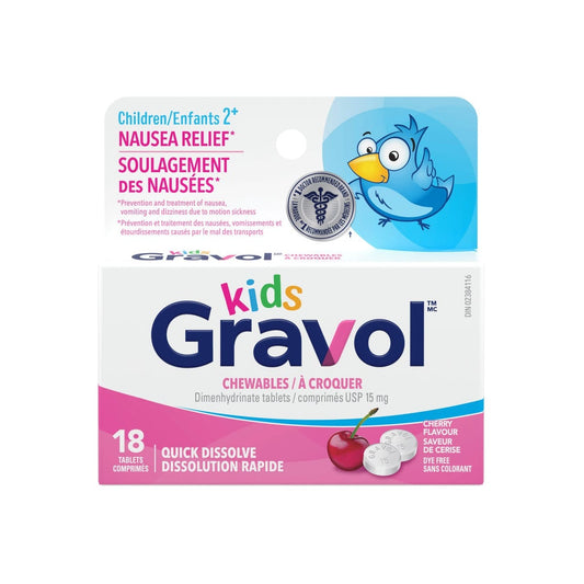 Gravol Nausea Relief Dimenhydrinate 15 mg Children's Tablets (18 tablets)