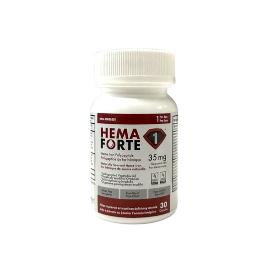 Product label for Hemaforte Heme Iron Polypeptide 35 mg (30 capsules)