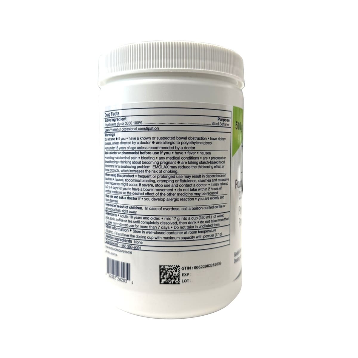 Ingredients, Uses, Warnings, Directions for JAMP EMOLAX Laxative Powder (510 grams) in English