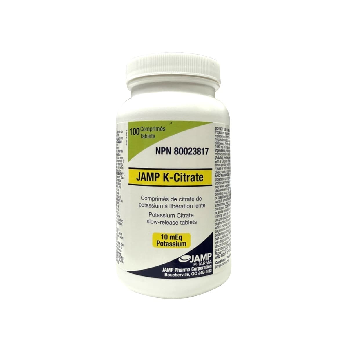 Product label for JAMP K-Citrate 10 mEq Potassium (100 tablets)