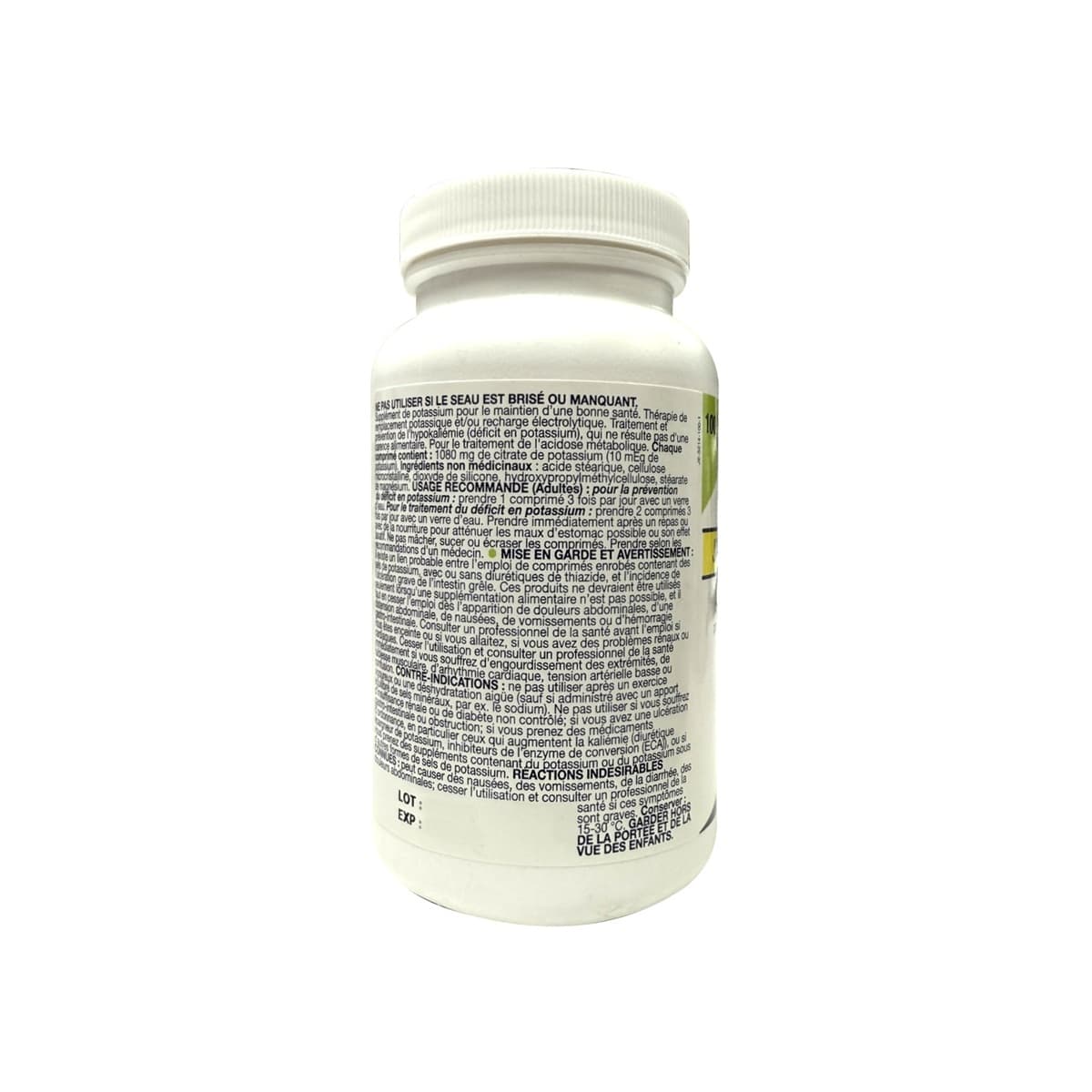 Product info for JAMP K-Citrate 10 mEq Potassium (100 tablets) in French