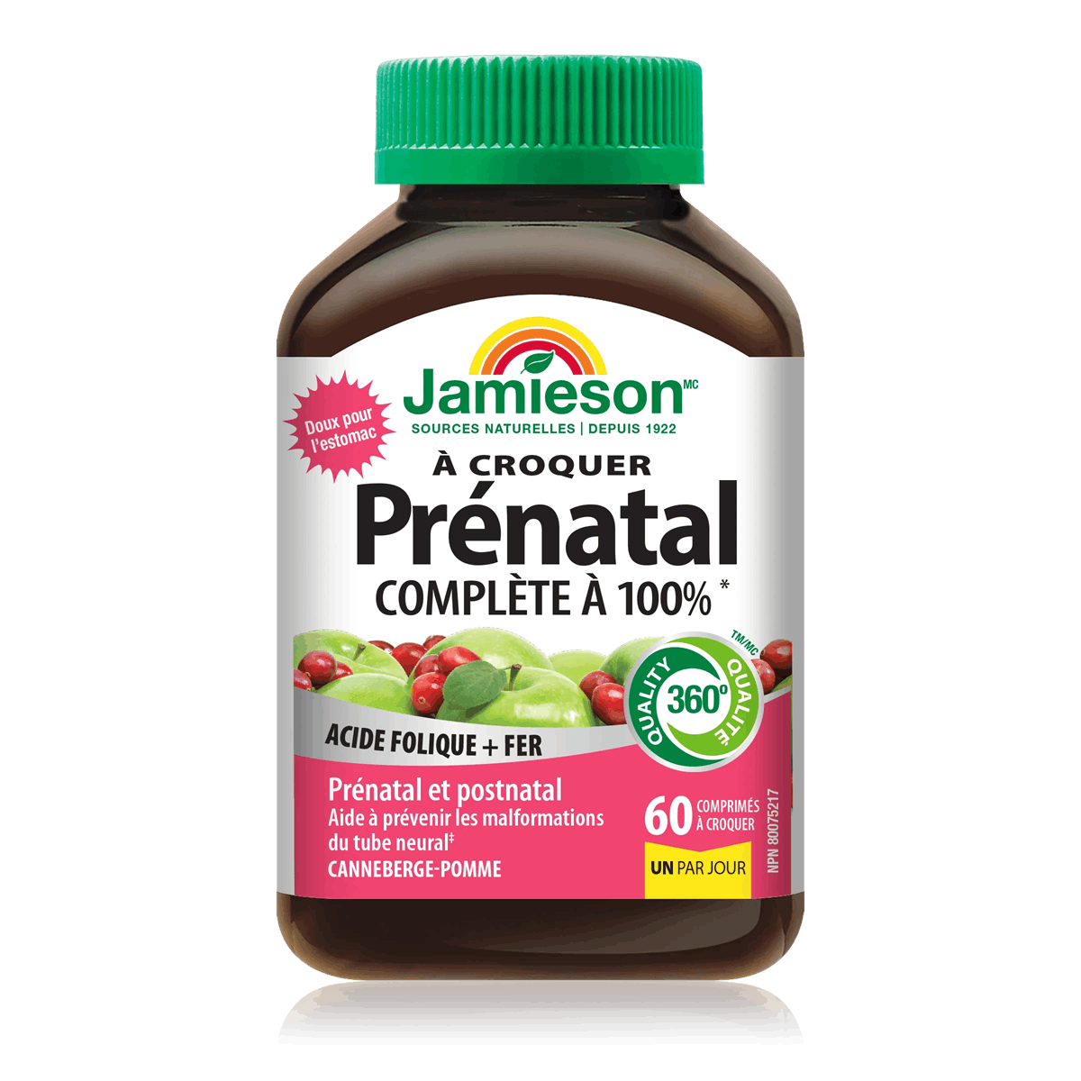 Product label for Jamieson 100% Complete Prenatal Multivitamin Chewables (60 chewables) FR