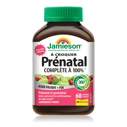 Product label for Jamieson 100% Complete Prenatal Multivitamin Chewables (60 chewables) FR