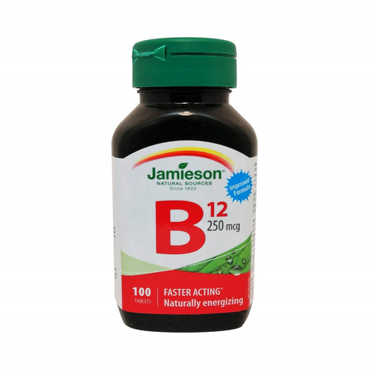 Product label for Jamieson B12 250mcg in English