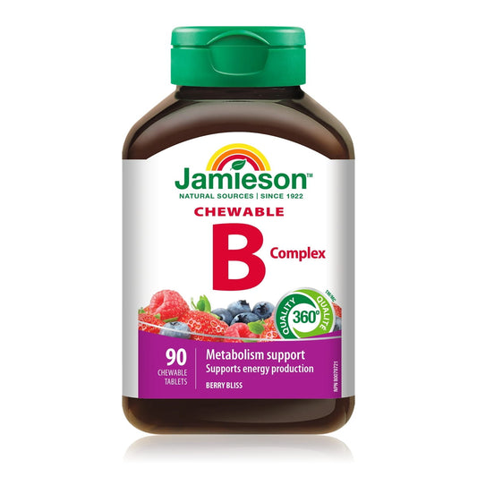 Product label for Jamieson B Complex (90 chewable tablets) in English