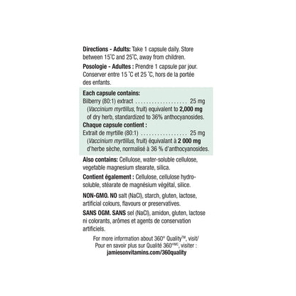 Directions, ingredients for Jamieson Bilberry 2000 mg (60 capsules)