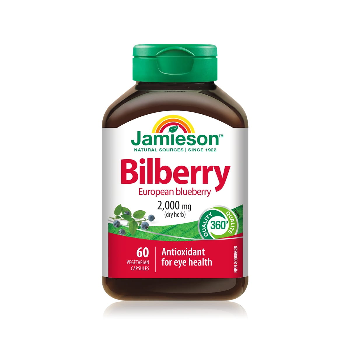 Product Label for Jamieson Bilberry 2000 mg (60 capsules) in English