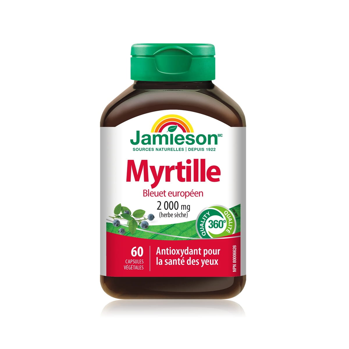 Product label for Jamieson Bilberry 2000 mg (60 capsules) in French