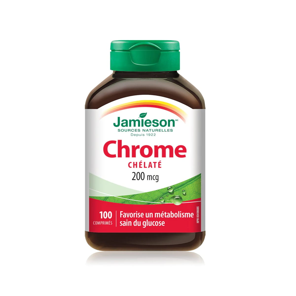 Product label for Jamieson Chelated Chromium 200 mcg (100 tablets) French