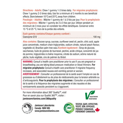 Directions, ingredients, warnings for Jamieson CoQ10 100 mg (60 gummies)