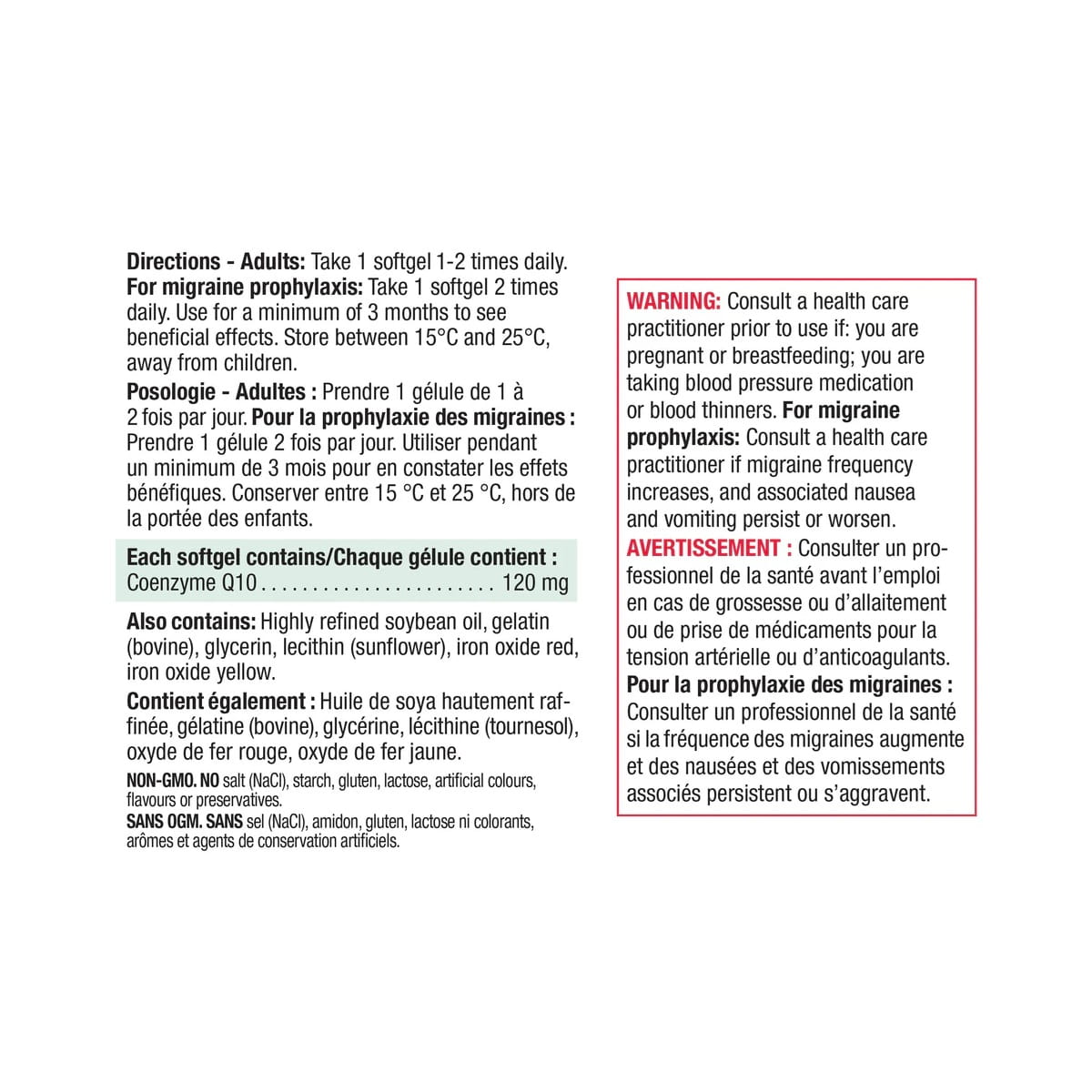 Directions, ingredients, warnings for Jamieson CoQ10 120 mg (60 softgels)