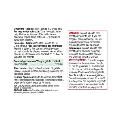 Directions, ingredients, warnings for Jamieson CoQ10 120 mg (60 softgels)